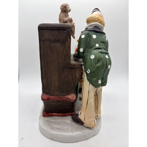 Vintage Clown Music Box Statue Two Clowns Monkey Hurdy Gurdy Circus Decor 9” - Picture 2 of 12
